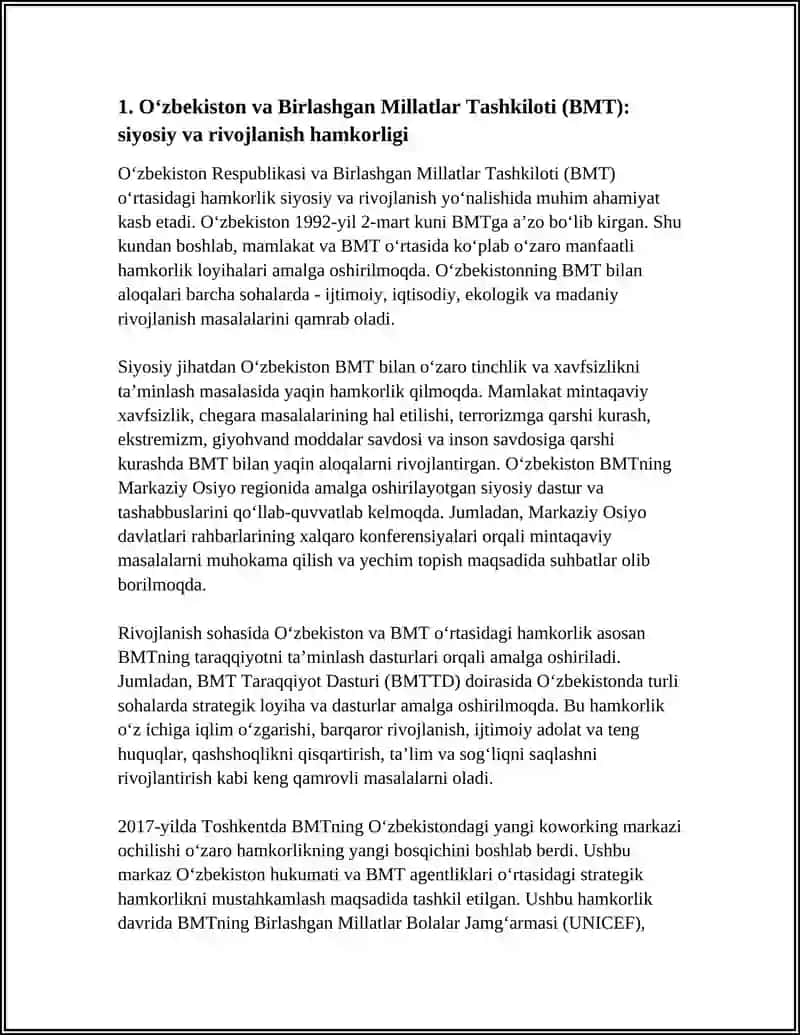 O'ZBEKISTONNING XALQARO TASHKILOTLAR BILAN HAMKORLIK ALOQALARI 3