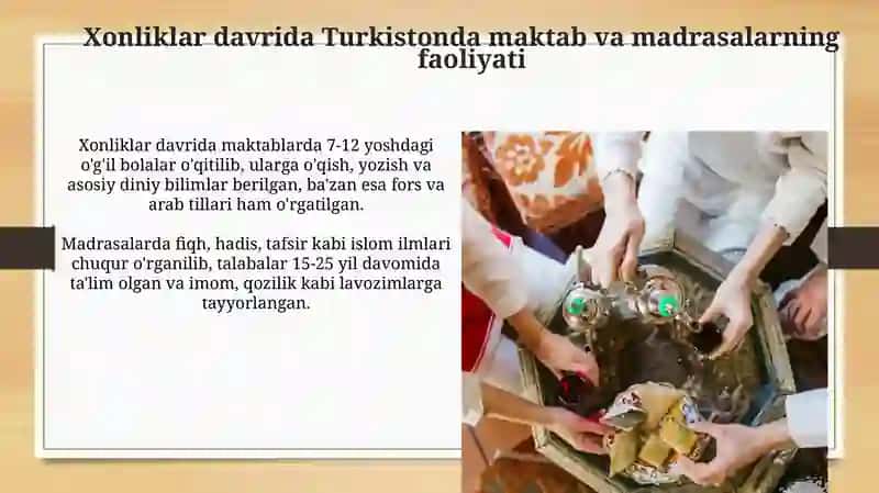 Xonliklar davrida Turkistonda maktab va madrasalarning faoliyati 3