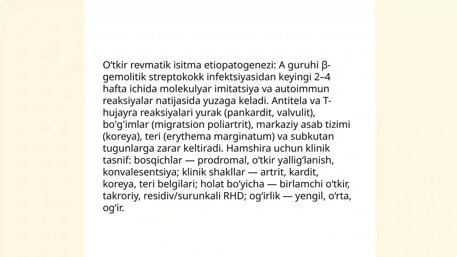 Oʻtkir Revmatik isitma sindromida hamshiralik jarayoni 3