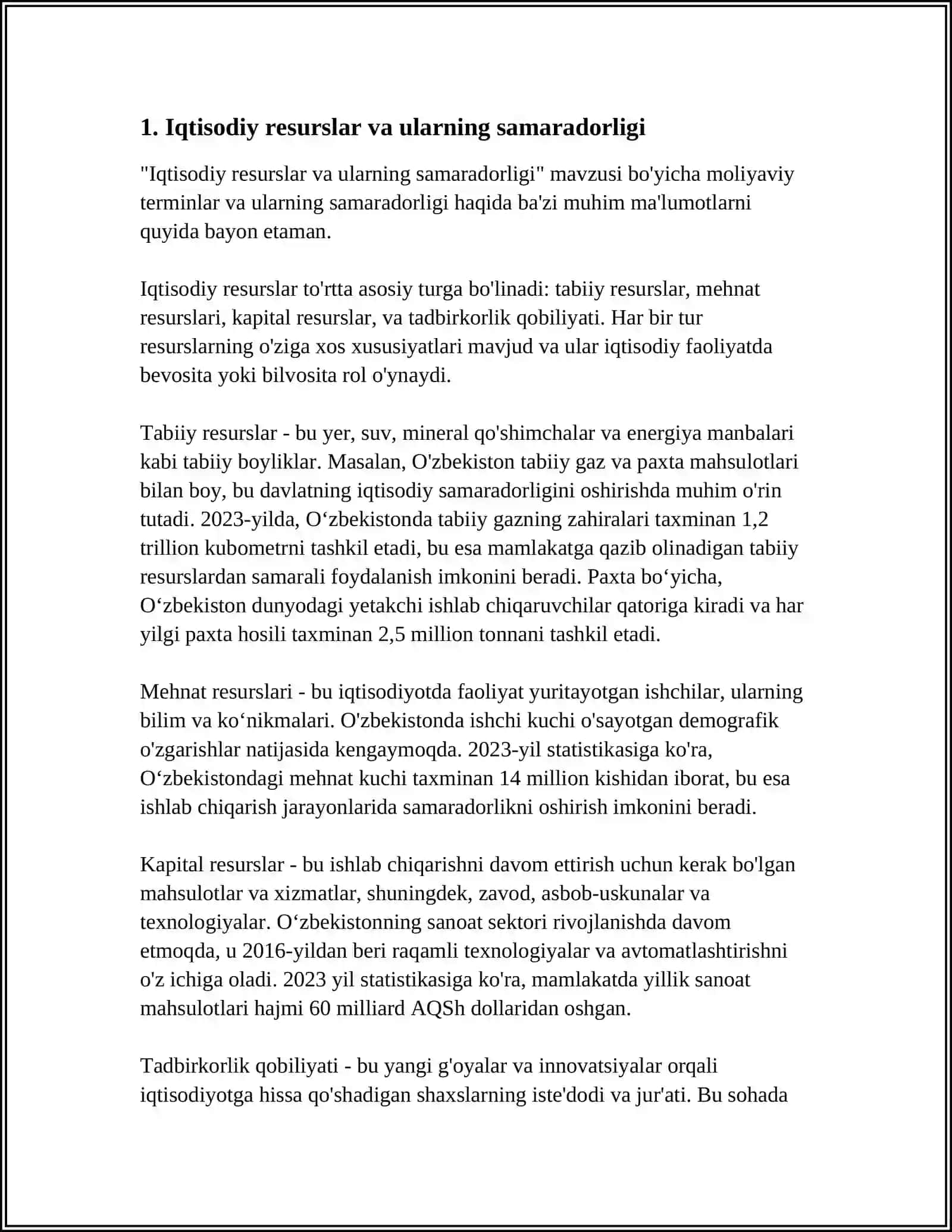 Iqtisodiy resurslar va ularning samaradorligi 3