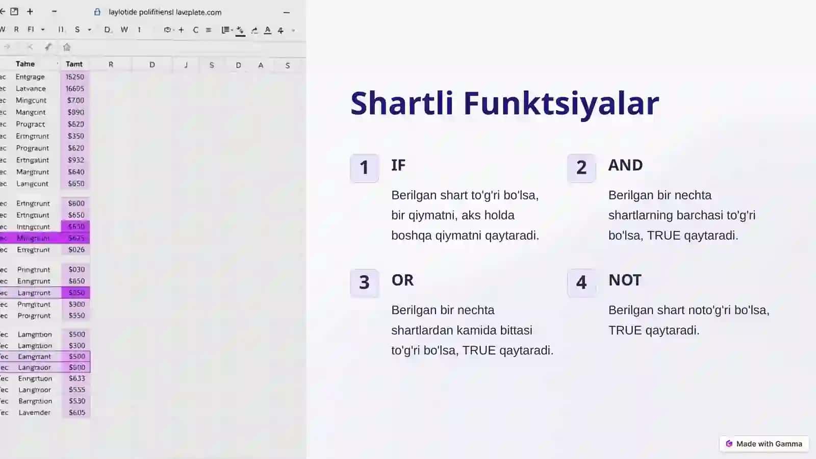 11- sinf Excel-dagi muhim funktsiyalar 3