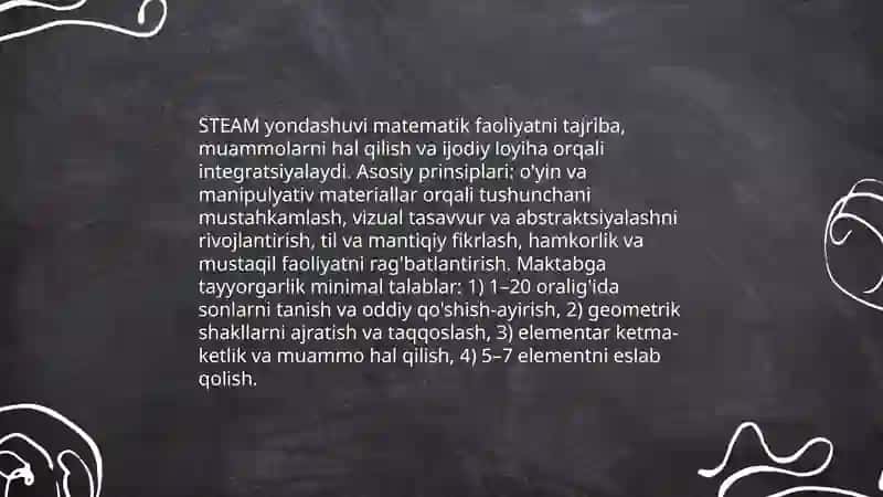 Maktabgacha yoshdagi bolalarni matematik talimida STEAM texnologiyalaridan foydalanish 3