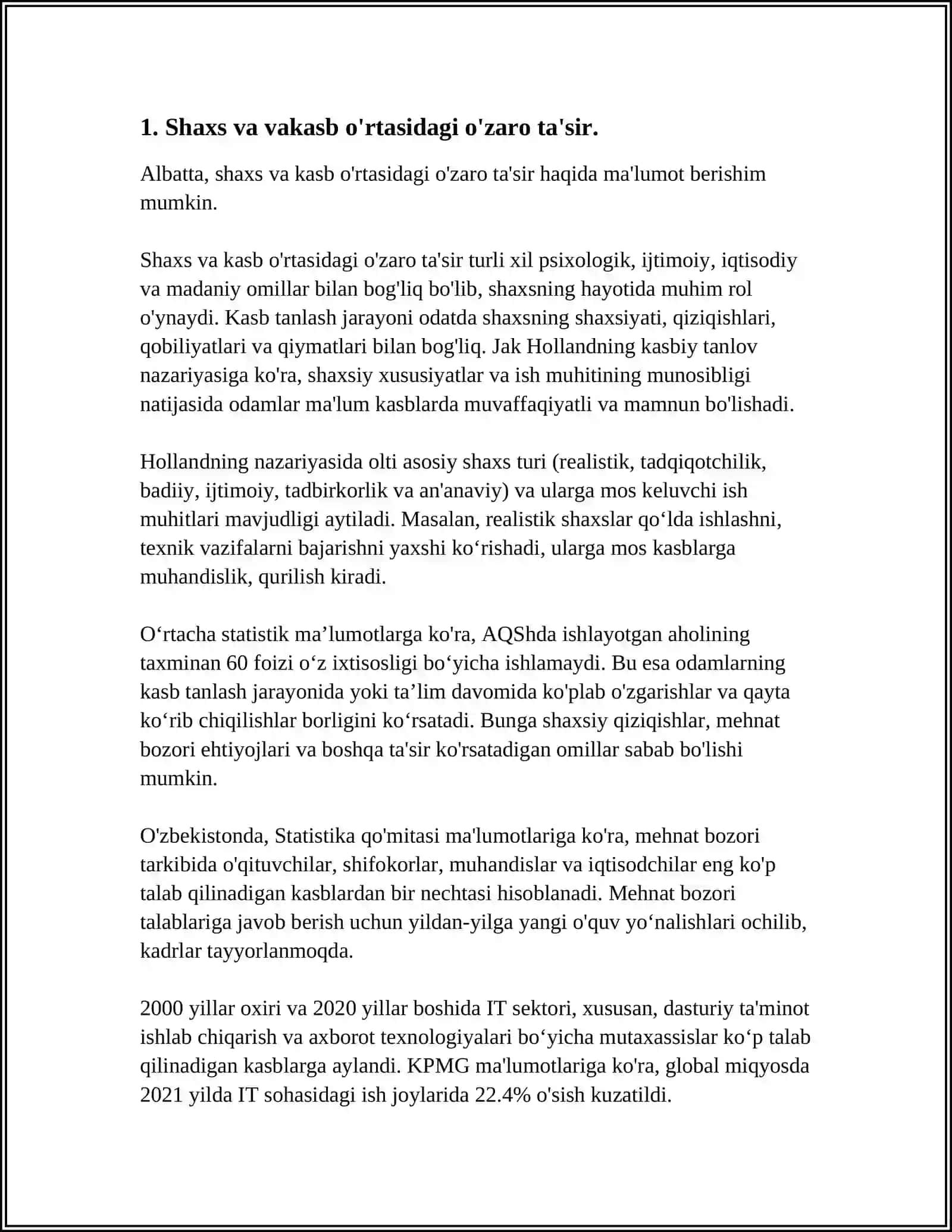 SHAXSNING INDIVIDUAL, SHAXSIY VAKASBIY RIVOJLANISHINING O'ZAROTA'SIRI 3