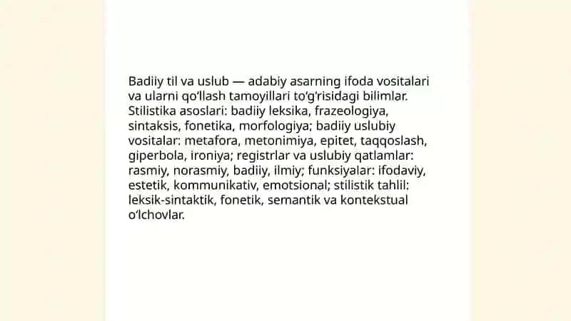 Adabiyotshunoslik nazariyasi "Badiiy sanʼatlar" 3