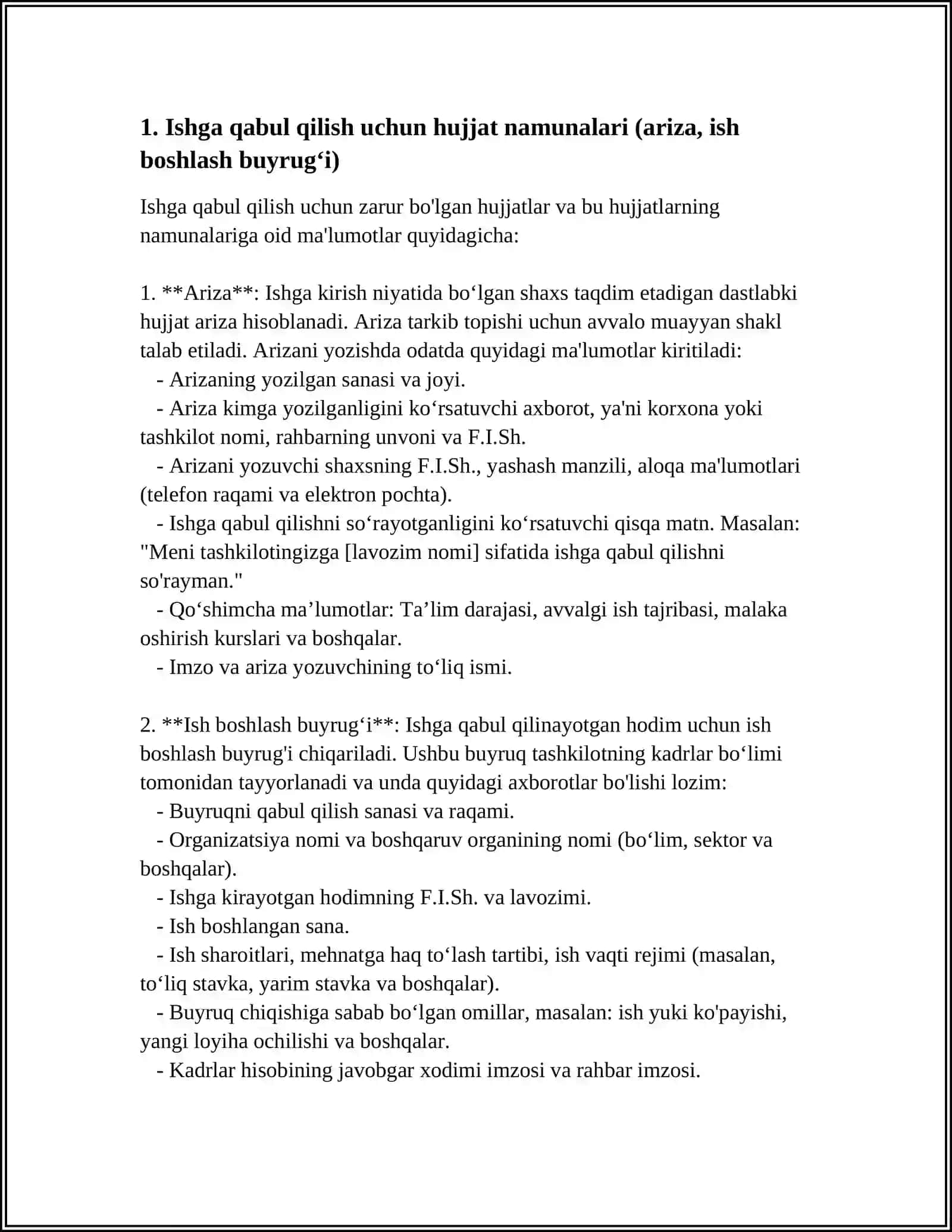 XODIMLAR FAOLIYATIGA OID HUJJAT NAMUNALARI BILAN ISHLASH 3