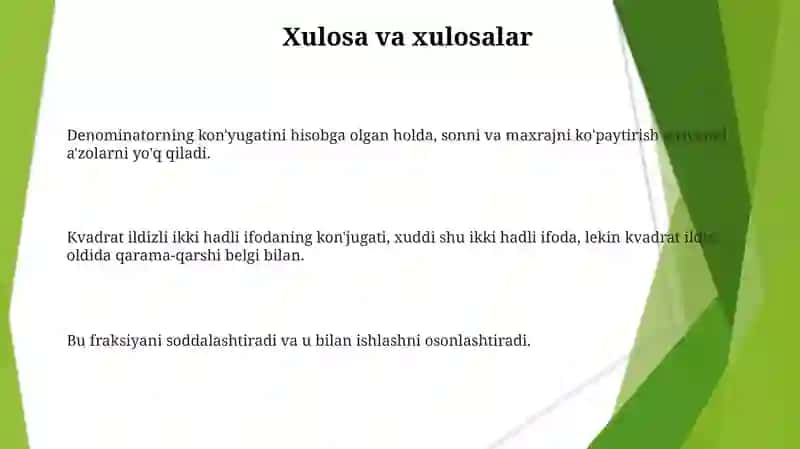 Kasrning maxrajidagi irratsionallikni yoʻqotish 3