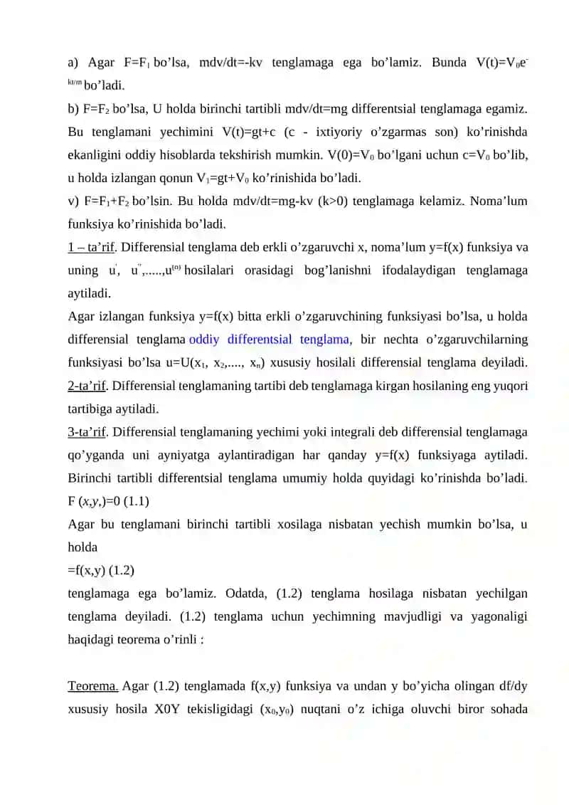 Differentsial tenglamalarning amaliy masalalar yechishga tadbiqlari 3