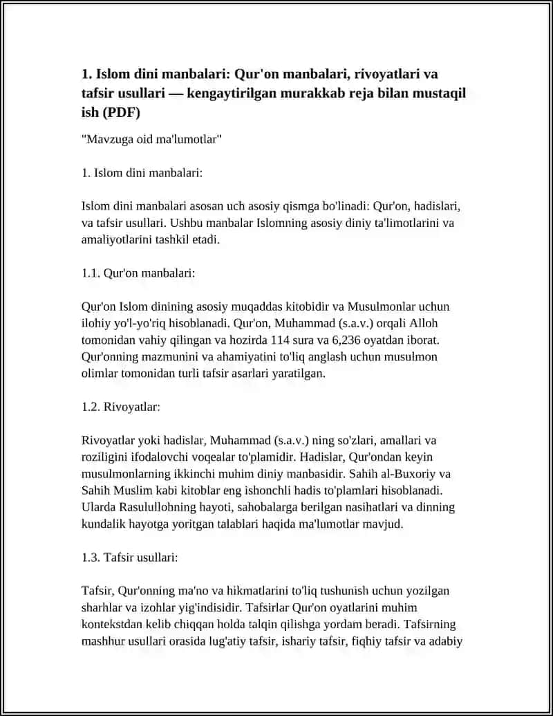 ISLOM DINI MANBALARI SHU MAVZUGA KENGAYTIRIB MURAKKAB REJALARI BILAN PDF SHAKLIDA MUSTAQIL ISH QILIB BER 3