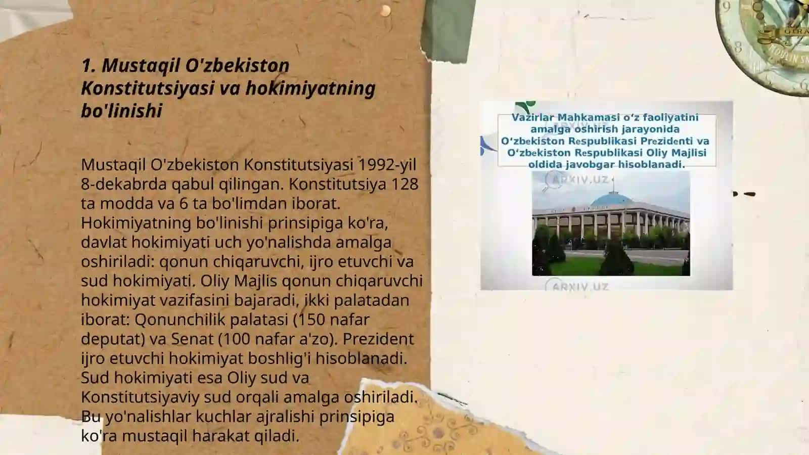 Mustaqil O'zbekistonda davlat boshqaruvi hokimiyati va uning bo'linish prinsipi 3