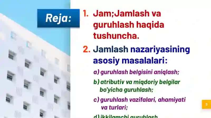 Statistik jamlash va guruhlash 3