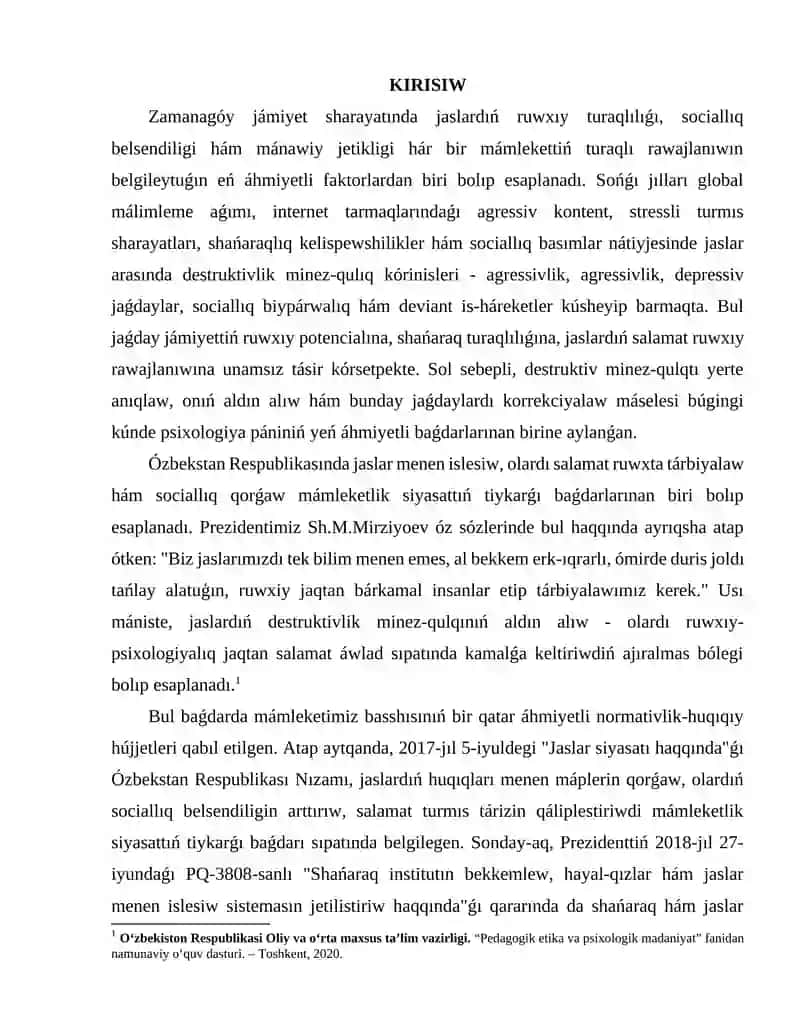 Destruktiv minez-xulq profilaktikası xam korrekciyası boyınsha trening 3