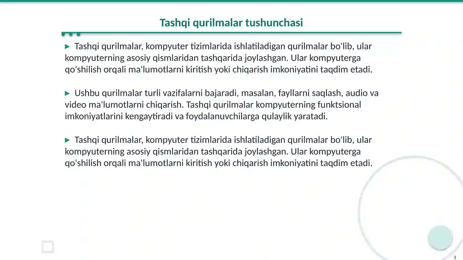 Tashqi qurilmalar nima? Ular qanday turlarga bo'linadi 3