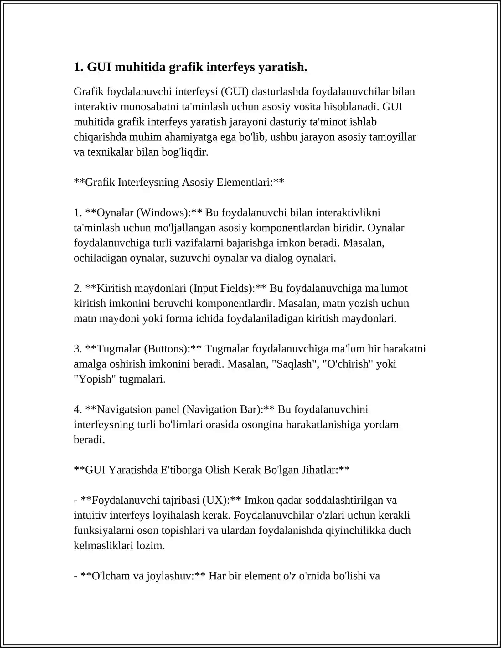 C++ TILIDA GUI MUHITIDA GRAFIK IMKONIYATLAR. TOG’RI CHIZIQ VA TURLI XIL GEOM,ETRIK FIGURALARNI CHIZISH 3