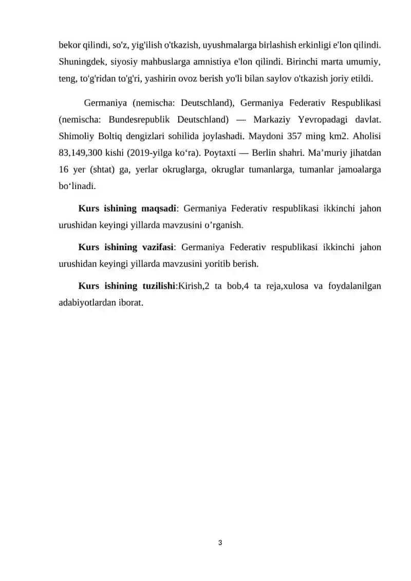 Germaniya Federativ Respublikasi Ikkinchi Jahon Urushidan Keyingi Yillarda Kurs Ishi 3