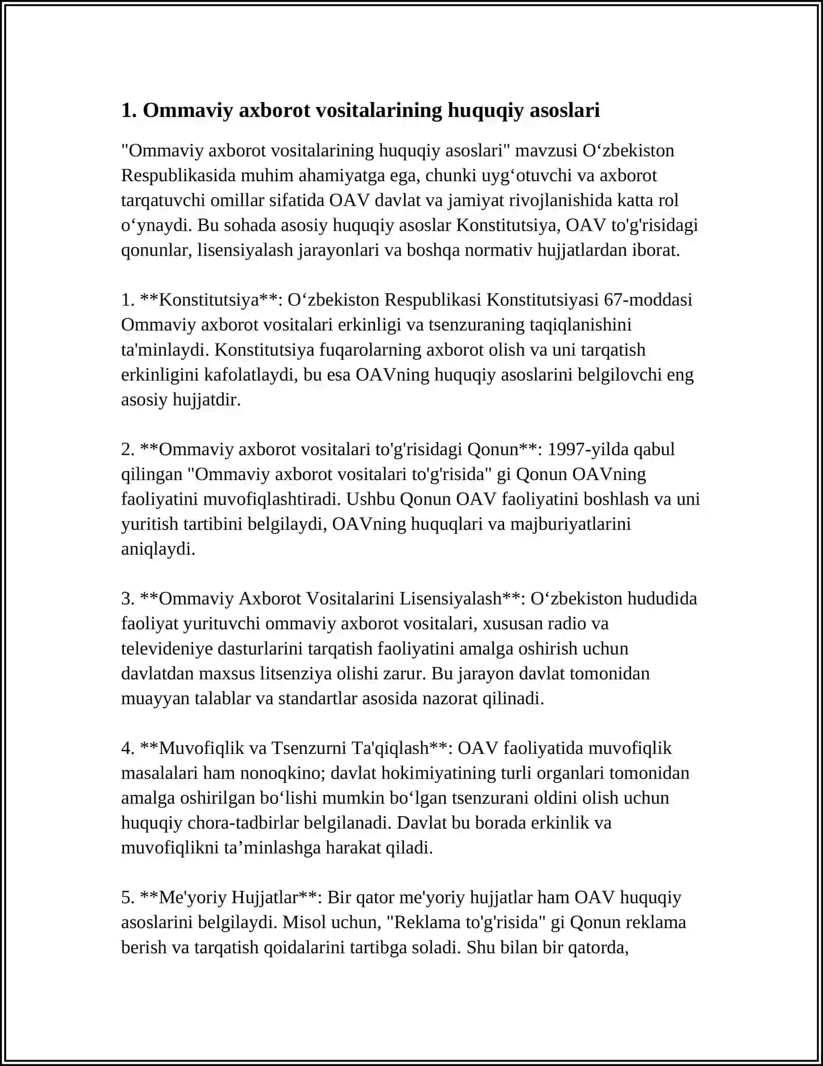 O‘ZBEKISTON RESPUBLIKASIDA OMMAVIY AXBOROT VOSITALARINING FAOLIYATI 3