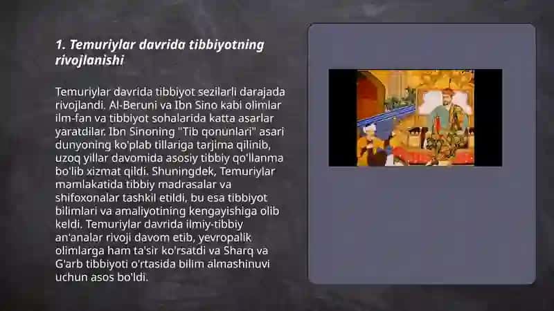 Temuriylar davri tibbiyoti va uning oʻziga xosligi 3