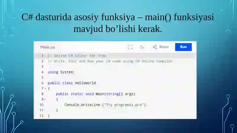 C# tilining tashkil etuvchilari 3