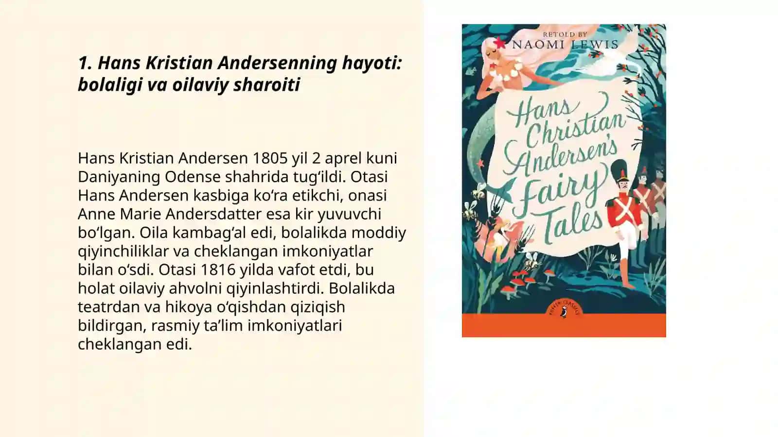 Hans Chiristian Andersen hayoti va ijodi va etaklari - Sultonova Muqaddas 3