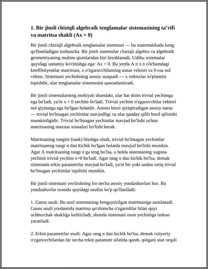 BIR JINSLI CHIZIQLI ALGEBRAIK TENGLAMALAR SISTEMASINI YECHISH 3