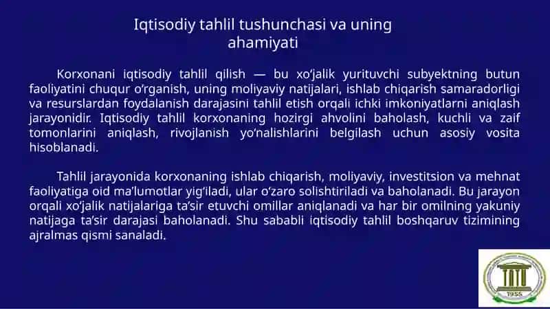 Korxonani iqtisodiy tahlili va iqtisodiy tahlil qilish usullari 3