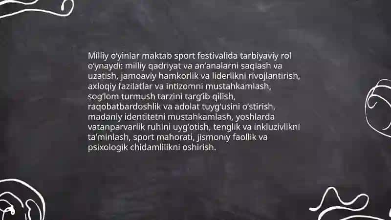 Milliy oʻyinlarning maktab sport festivallaridagi oʻrni 3