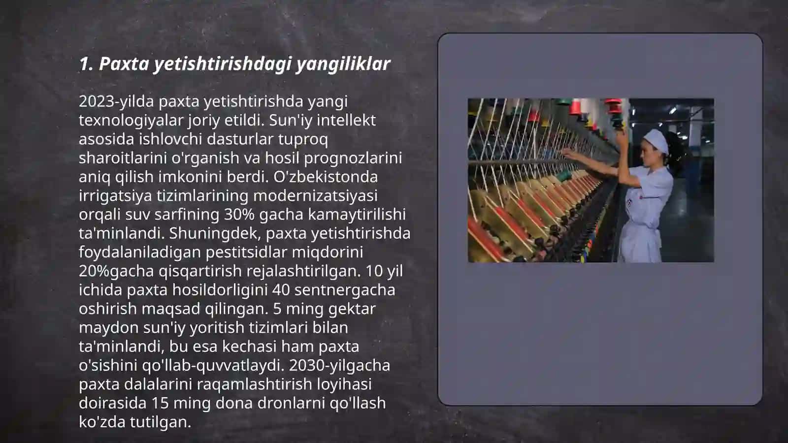 O'zbekistonda qishloq xo'jaligi va sanoat sohasidagi o'zgarishlar 3