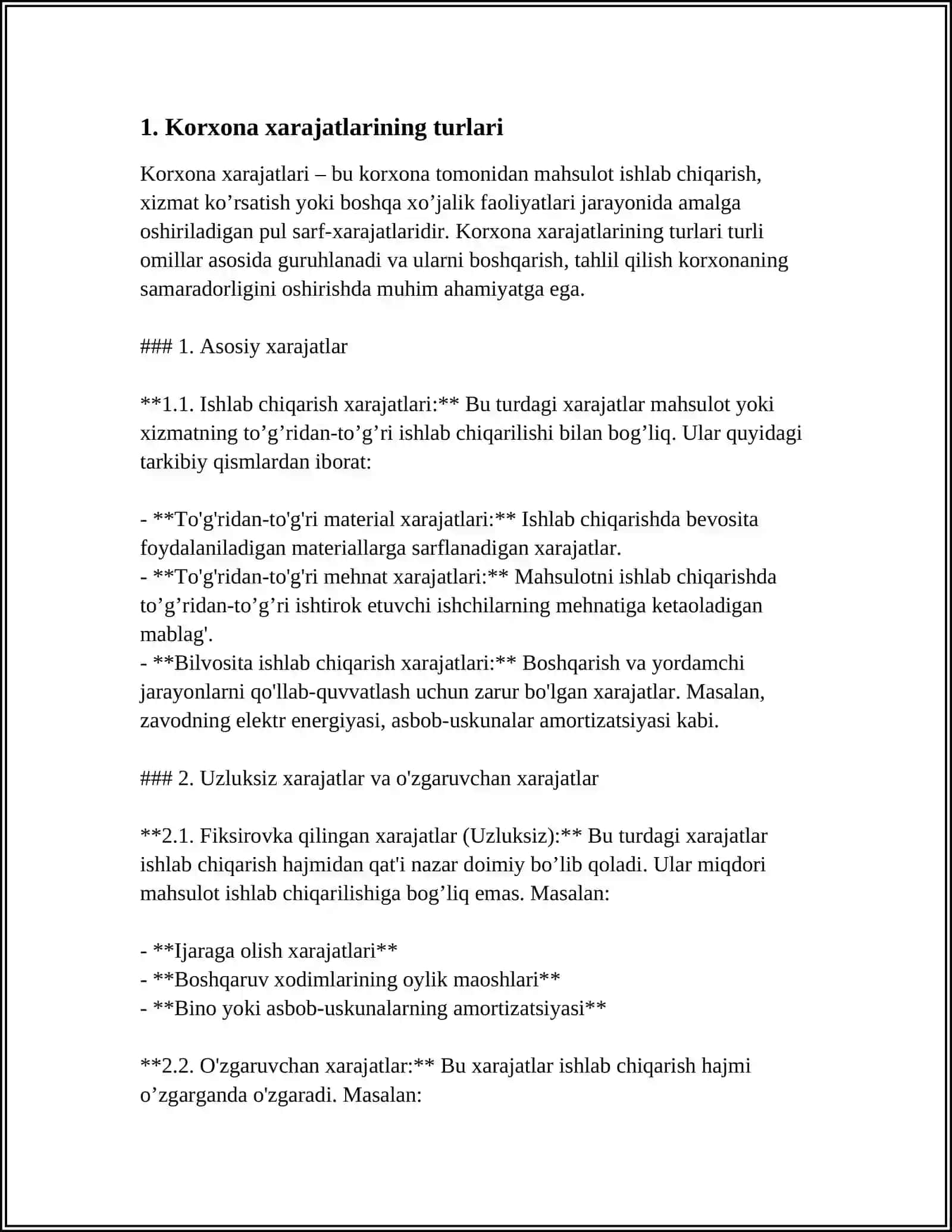 KORXONA XARAJATLARI VA FOYDASI 3