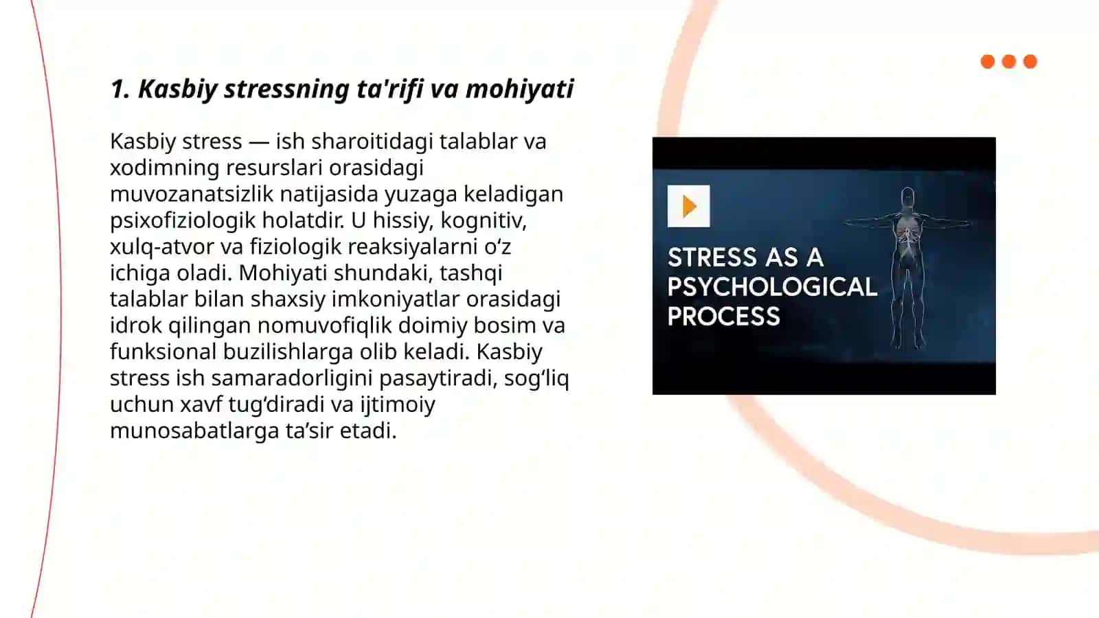 Kasbiy stress tushunchasi kasbiy stressning psixologik nazaryalari 3