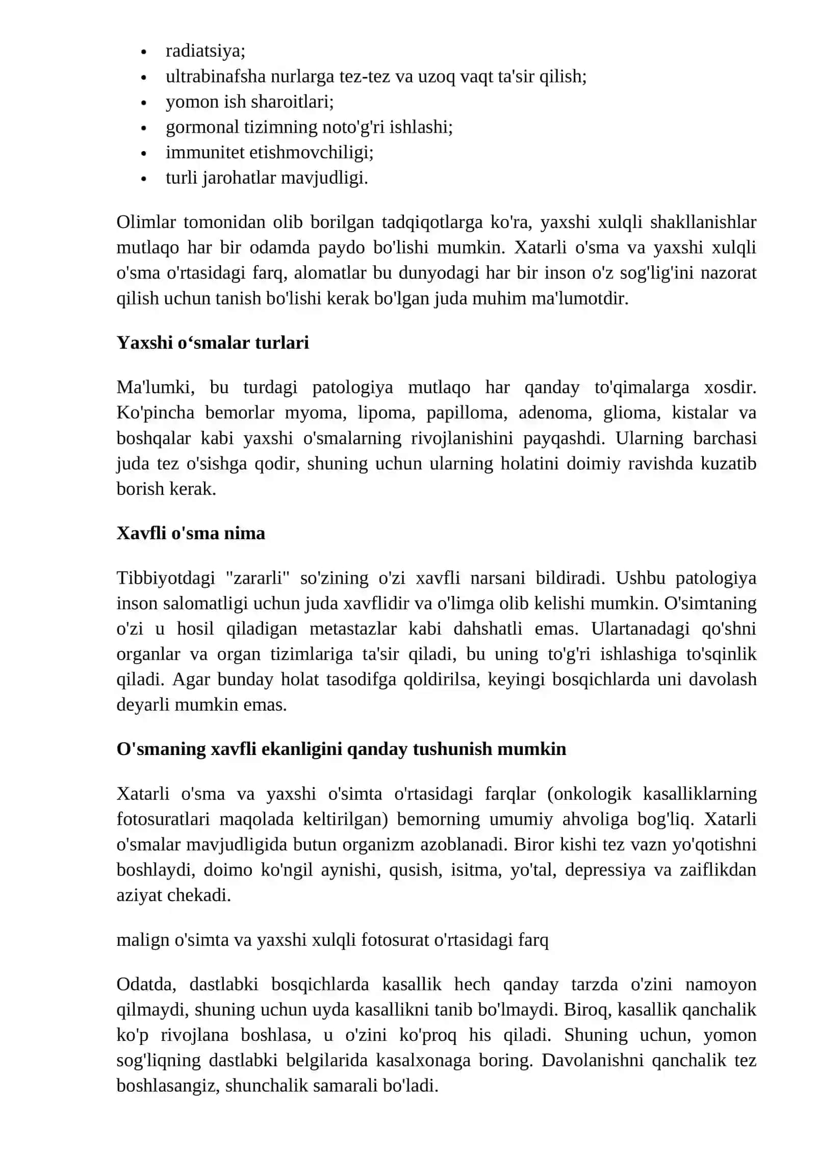 O`smalar. Xavfli va xavfsiz o`smalar haqida tushuncha 3