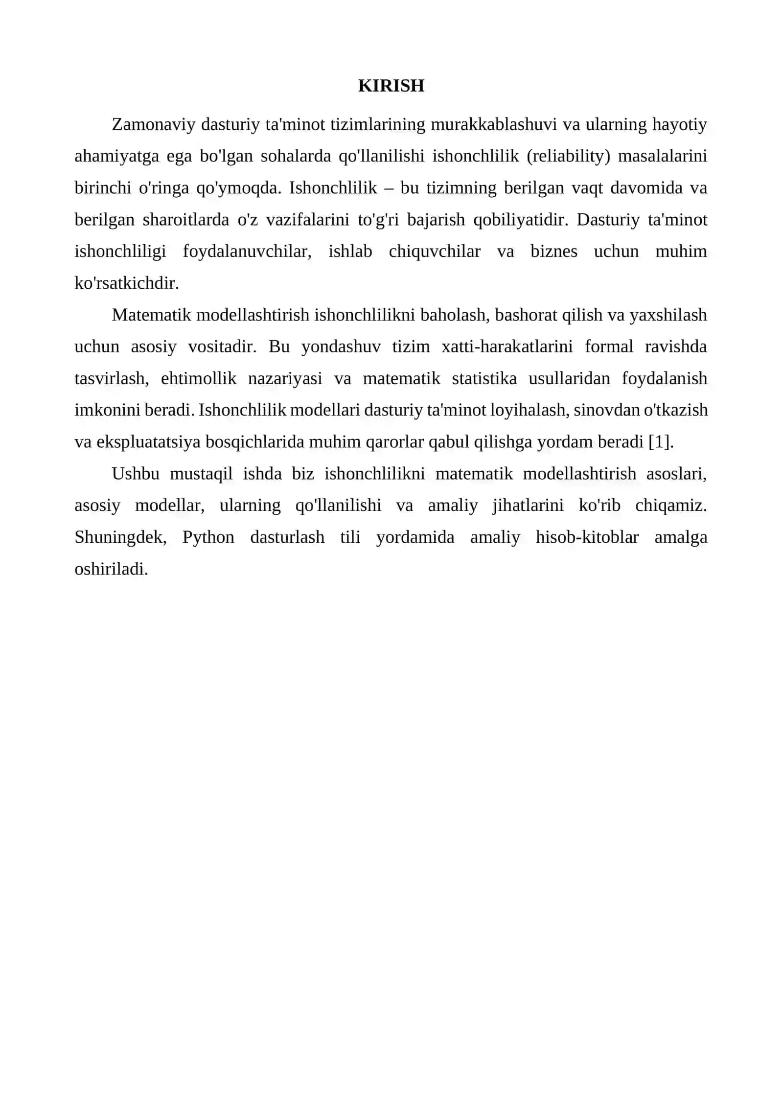 Ishonchlilikni matematik modellashtirish 3