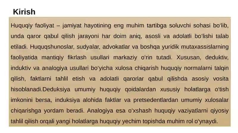 Huquqiy faoliyat - Deduktiv, Induktiv va Analogiya bo'yicha Xulosachiqarishning ahamiyati 3