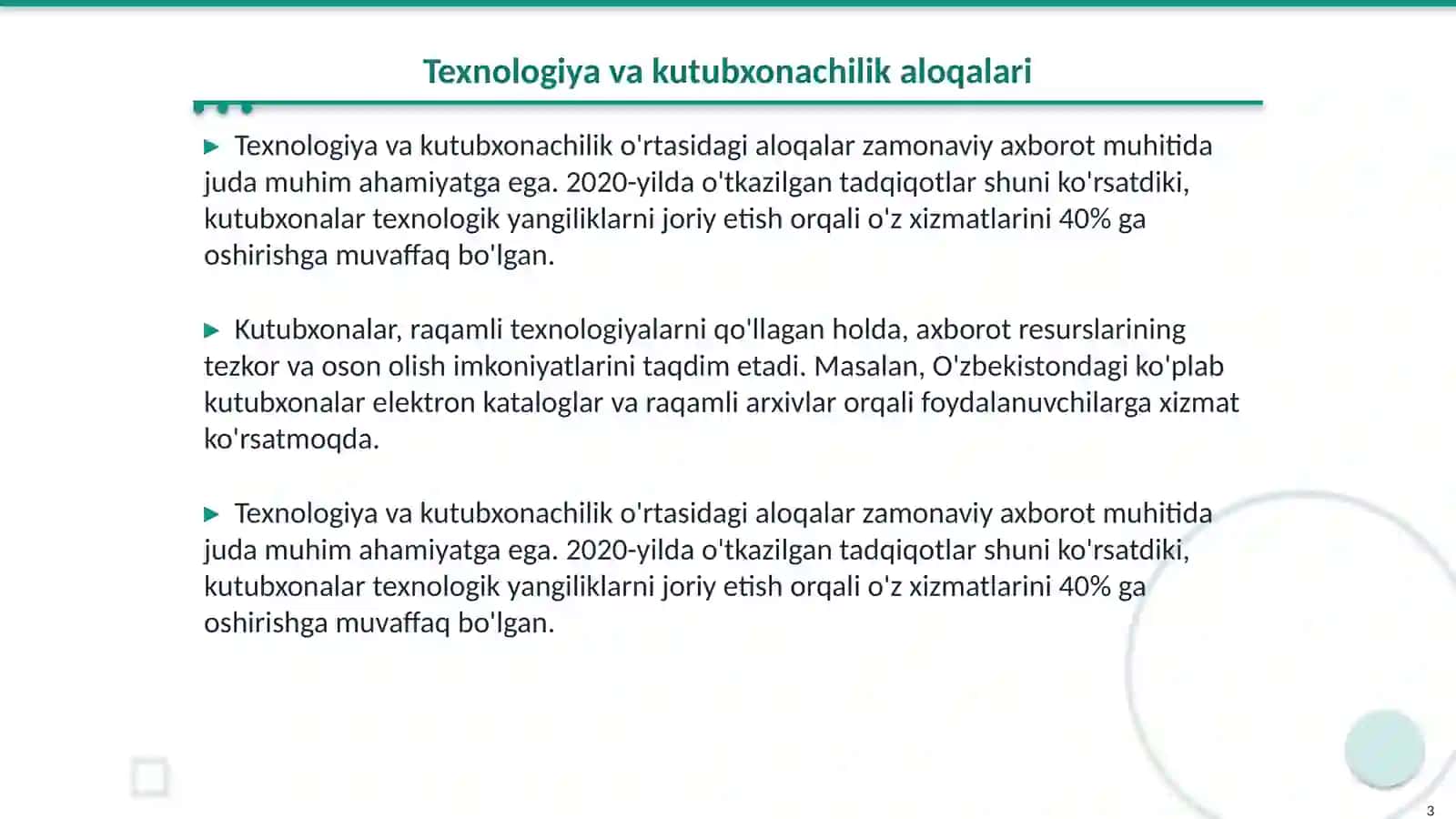 Texnologiya kutubxonachilik innovaysiyasining obekti sifatida 3