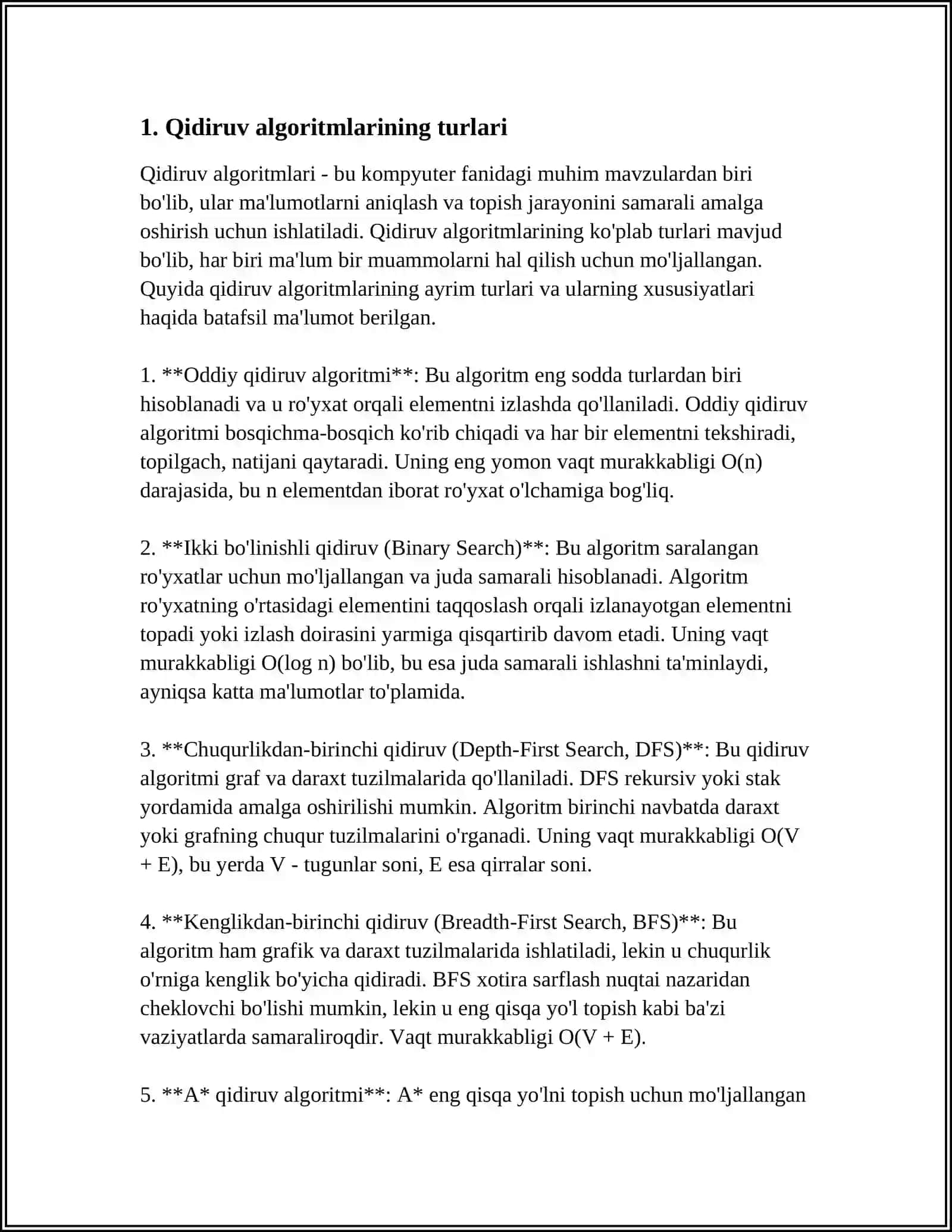 QIDIRUV ALGORITMLARI ASOSIDA RAQIB QIDIRUVINI ISHLAB CHIQISH 3