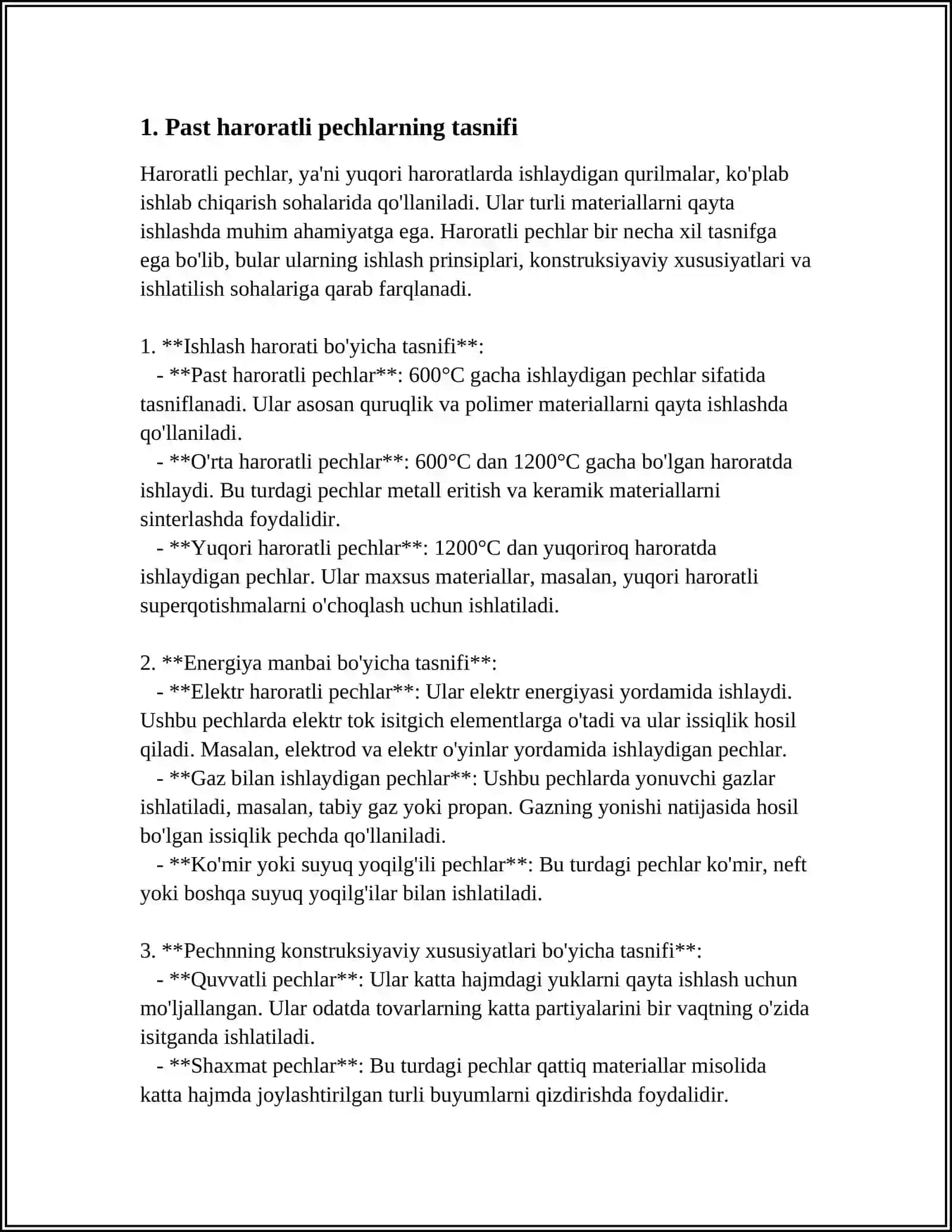 UMUMIY OVQATLANISH KORXONALARIDA PAST HARORATLI PECHLARDAN FOYDALANISH UNING TURLARI QURILMANING TEXNIK TAVSIFI 3
