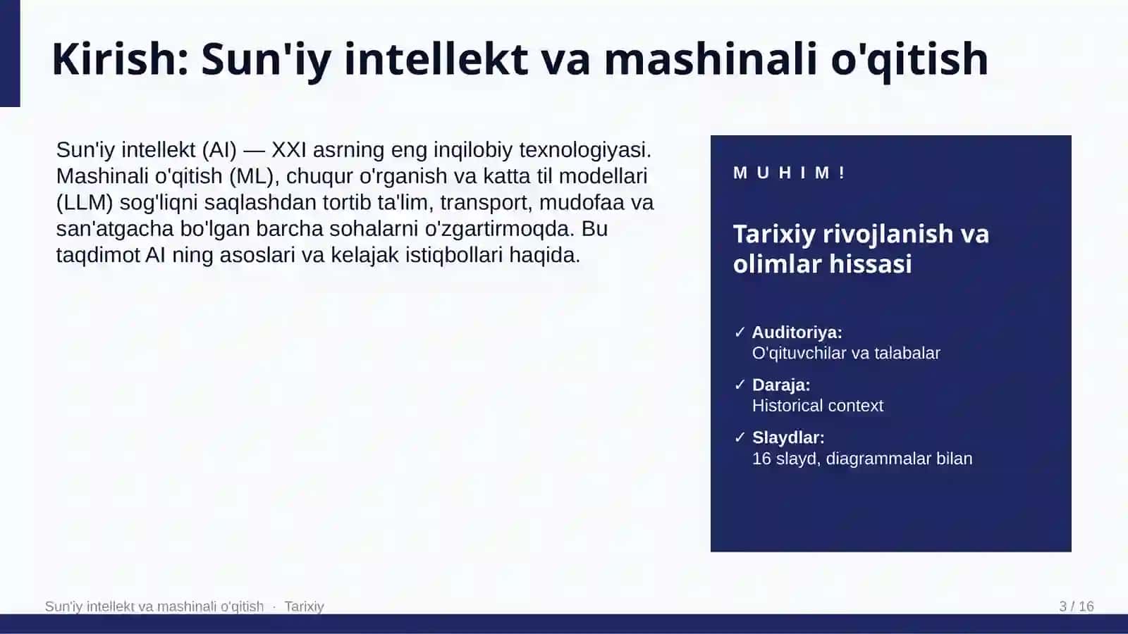 Sun'iy intellekt va mashinali o'qitish 3