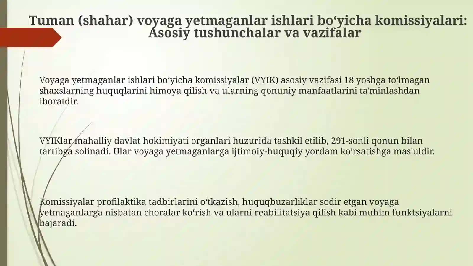Voyaga yetmaganlar, ishlari bilan shug‘ullanuvchi tuman (shahar) komissiyalari haqidagi tushuncha 3