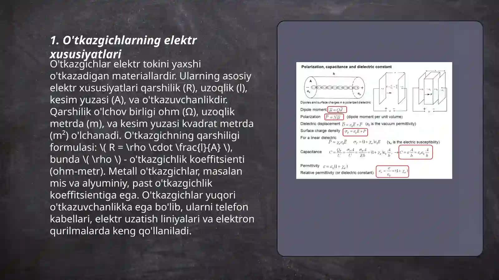 O'tkazgichlar, dielektriklar va yarimo'tkazgichlar 3