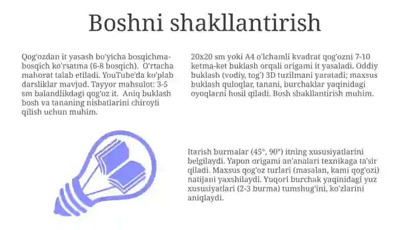 Qogʻozlarni ketma ket buklash usulda kuchukcha yasash 3