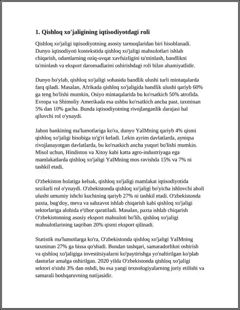 ÔZBEKISTONDA IQTISODIYOTIDA QISHLOQ XO'JALIGINING O'RNI.AGRAR ISLOHOTLARU 3