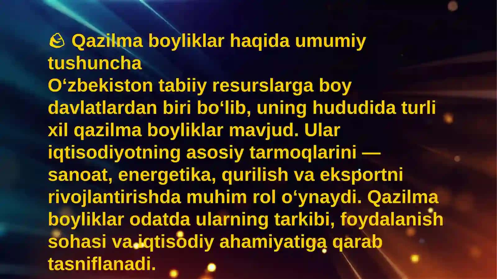 O‘zbekistondagi qazilma boyliklar klassifikatsiyasi 3