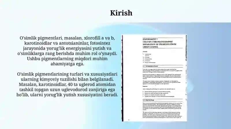 Oʻsimlik pigmentlarini kolonkali xromotografiya usulida aniqlash 3