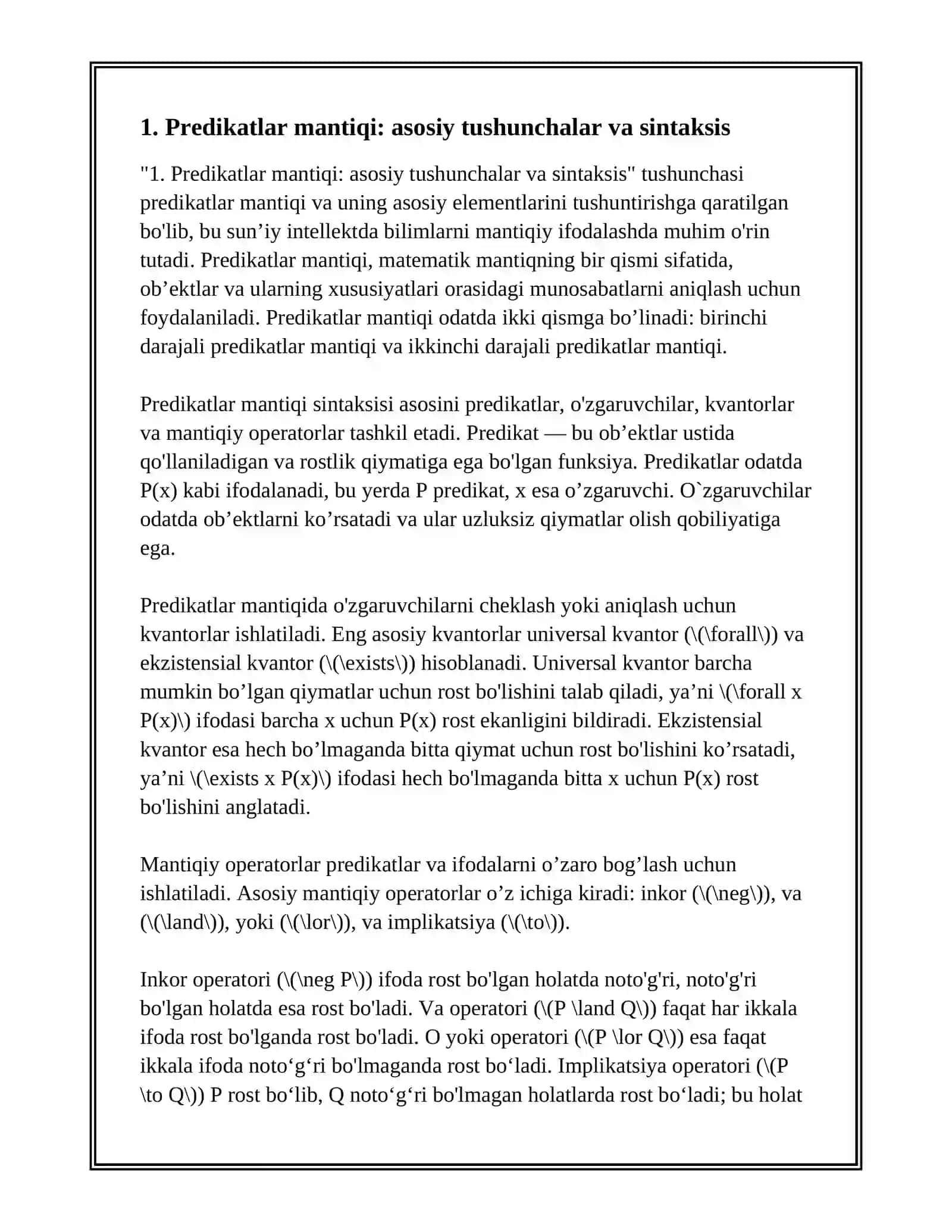 SUN’IY INTELLEKTDA BILIMLARNI MANTIQIY IFODALASH (PREDIKATLAR MANTIQI) 3