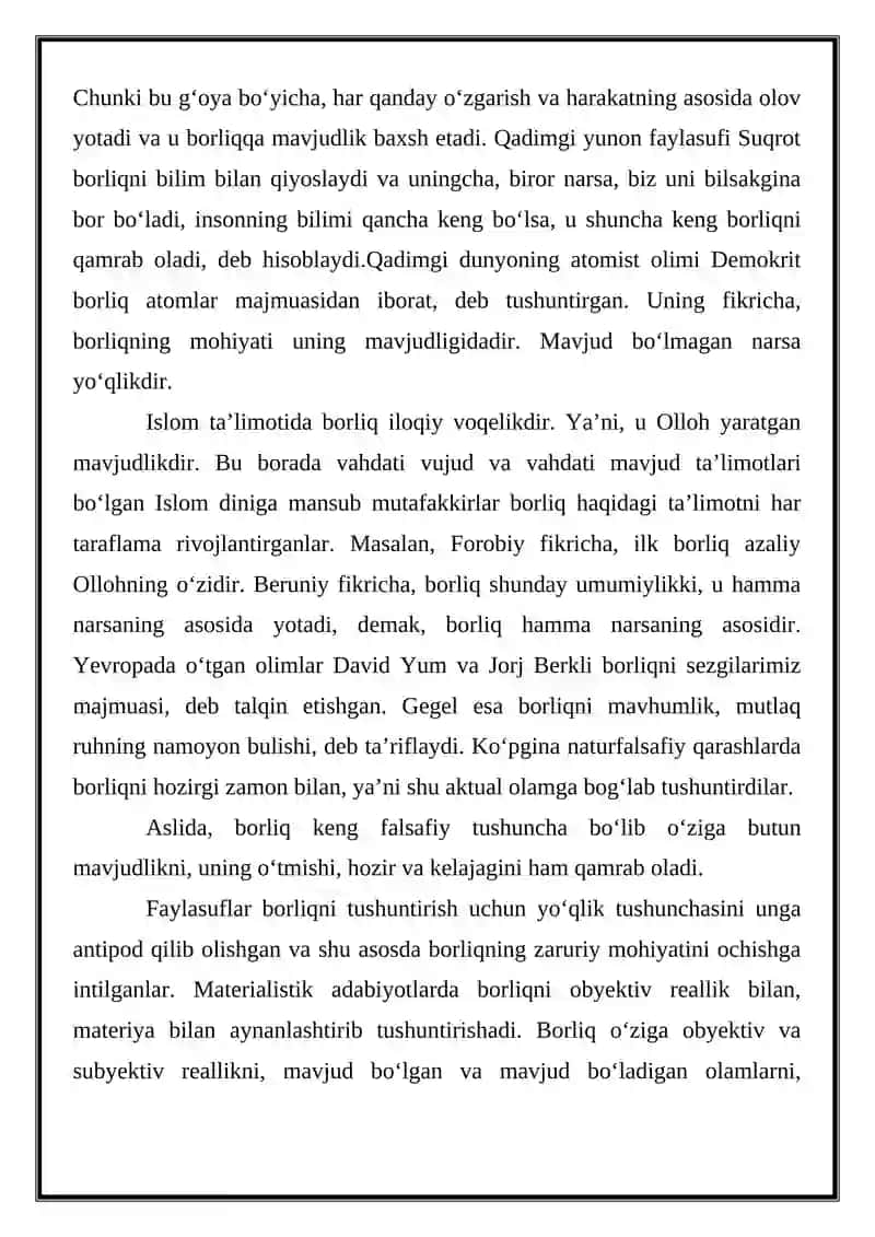 Falsafa va tabiiy ilmiy fanlarda borliqning mohiyatiga oid konsepsiyalar 3