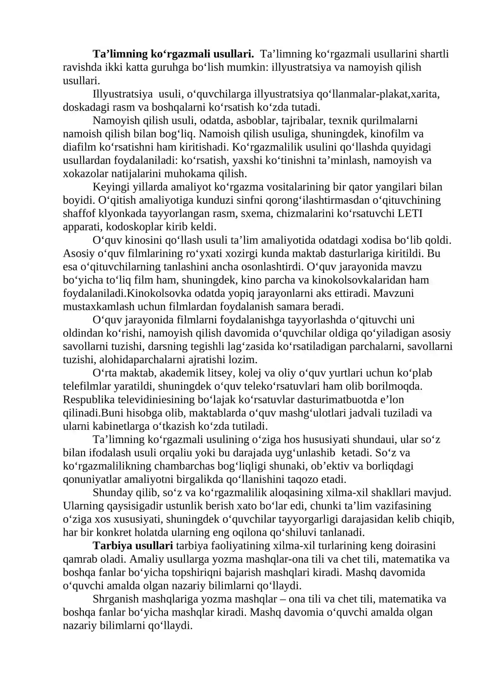 Ta’lim usullari, vositalari va metodlari. Ta’lim - tarbiya usullari to‘g‘risida umumiy tushuncha 3