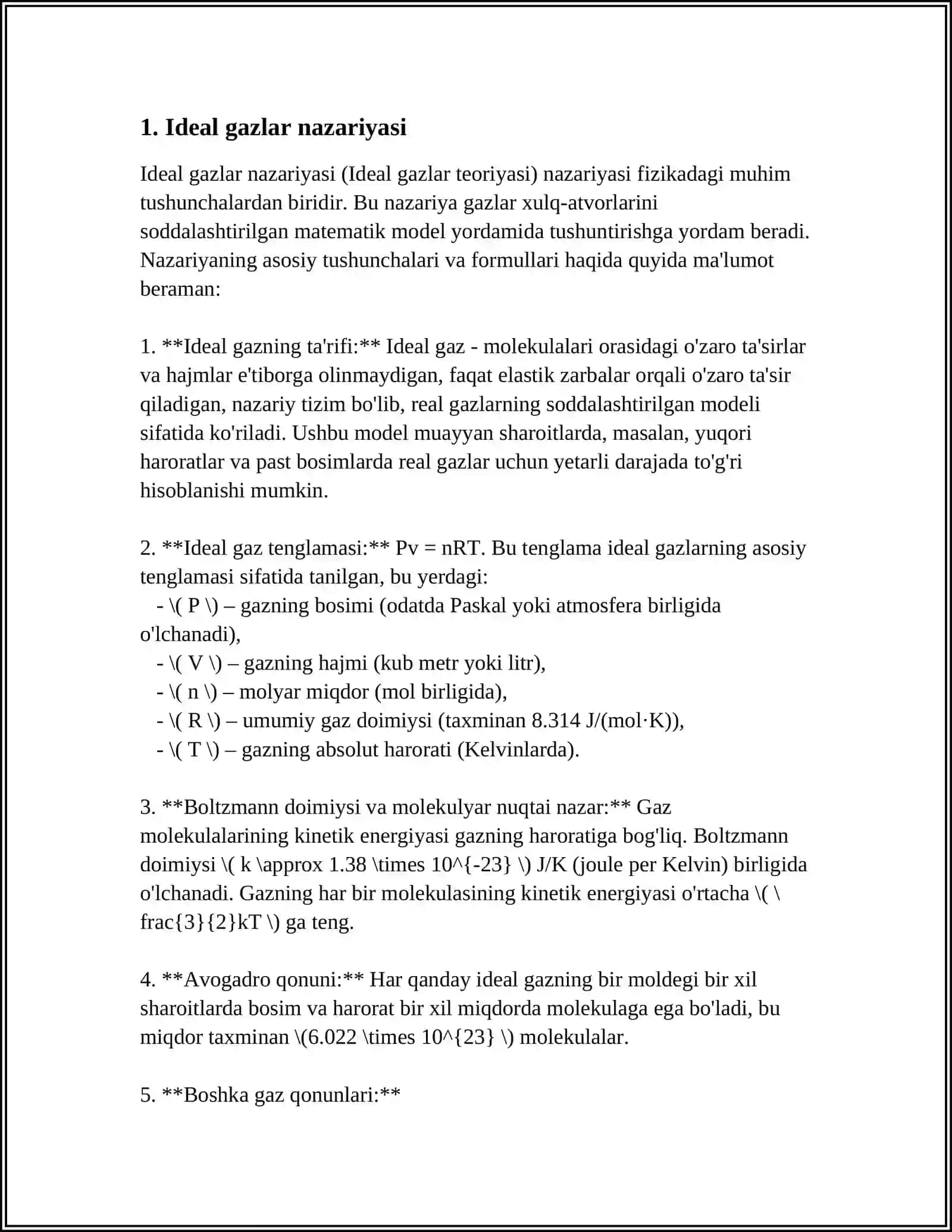 MUSTAQIL ISH Mavzu: NOIDEAL GAZLAR 3