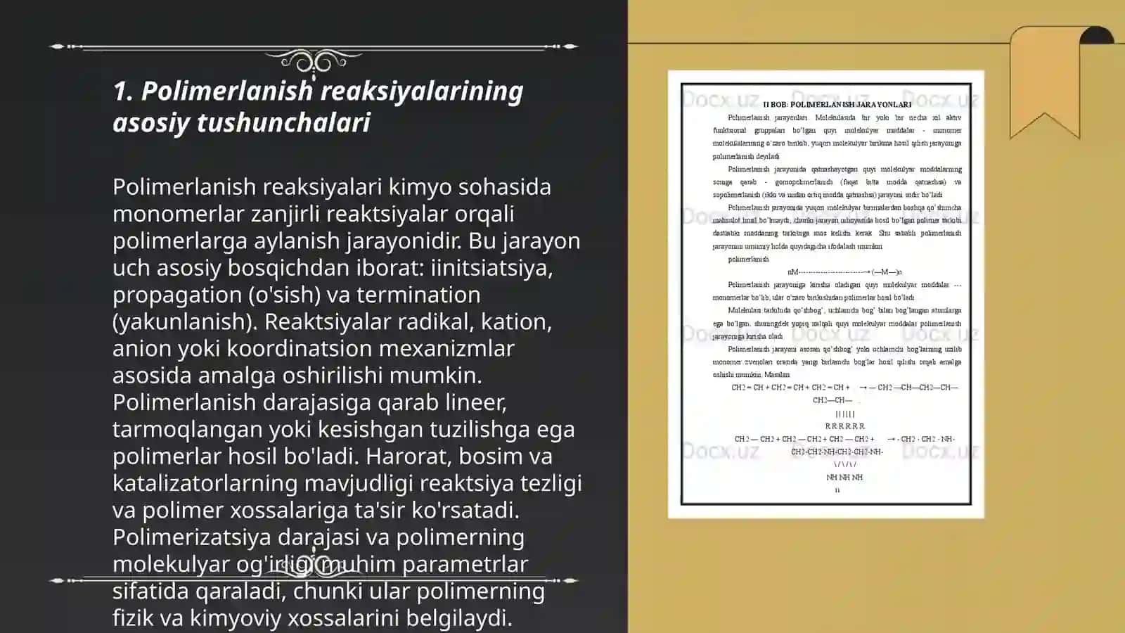 Polimerlanish reaksiyasi tezligini boshqarish imkonyatlari 3