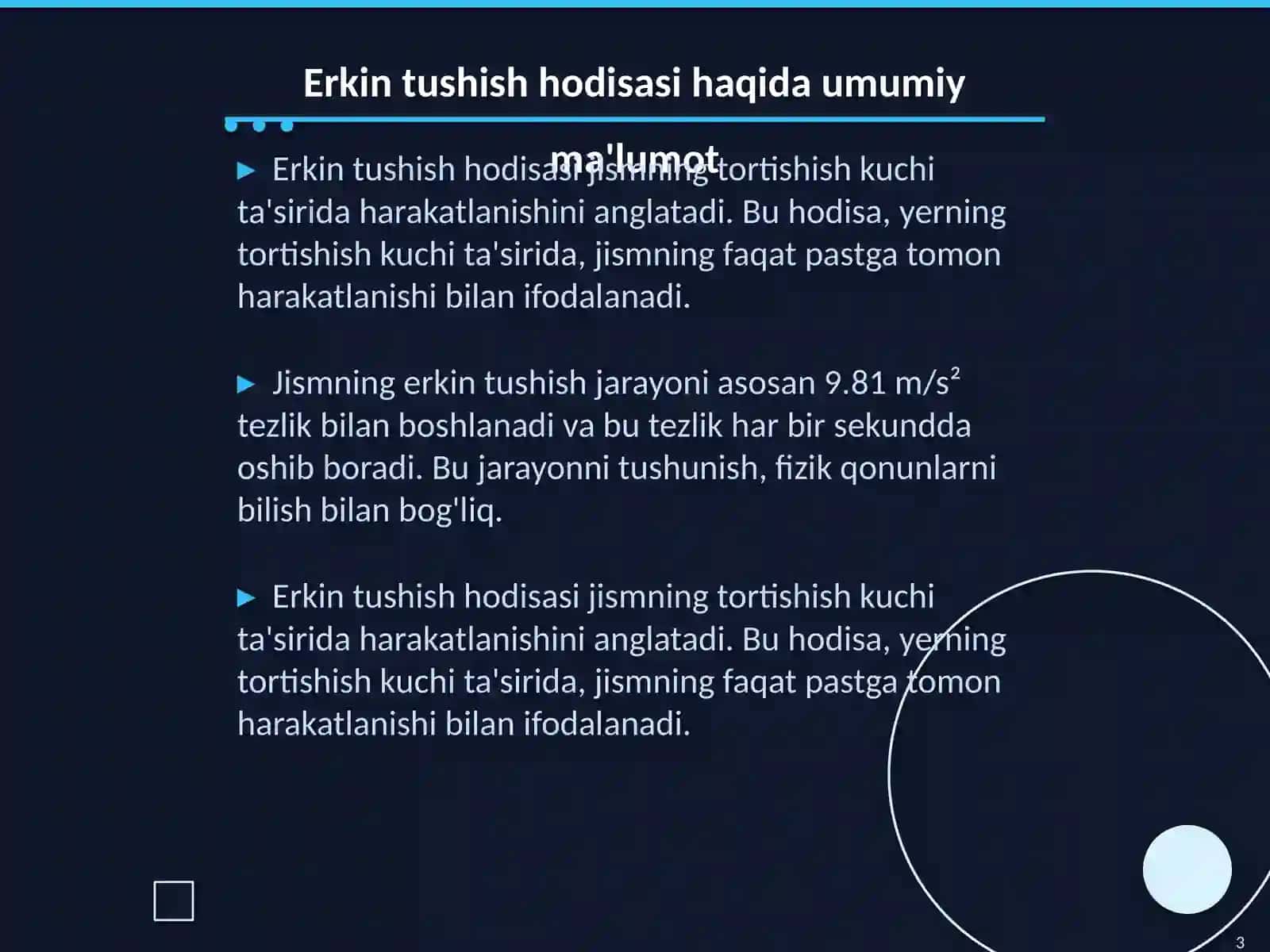 Jismning erkin tushish hodisasini kompyuterda modelini yaratish 3