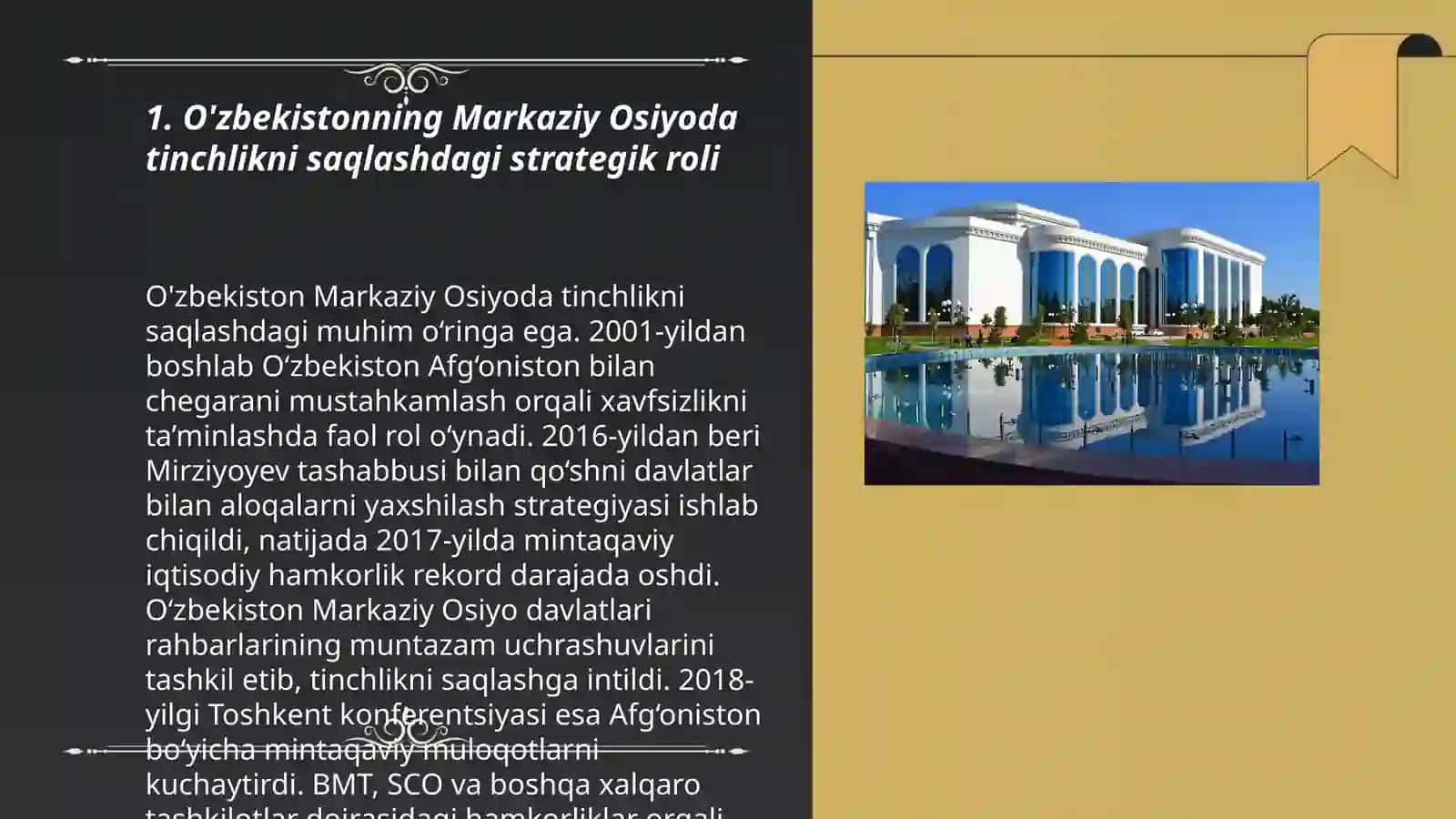 O'zbekistonning Markaziy Osiyoda tinchlik va farovonlikni taminlashdagi o'rni 3