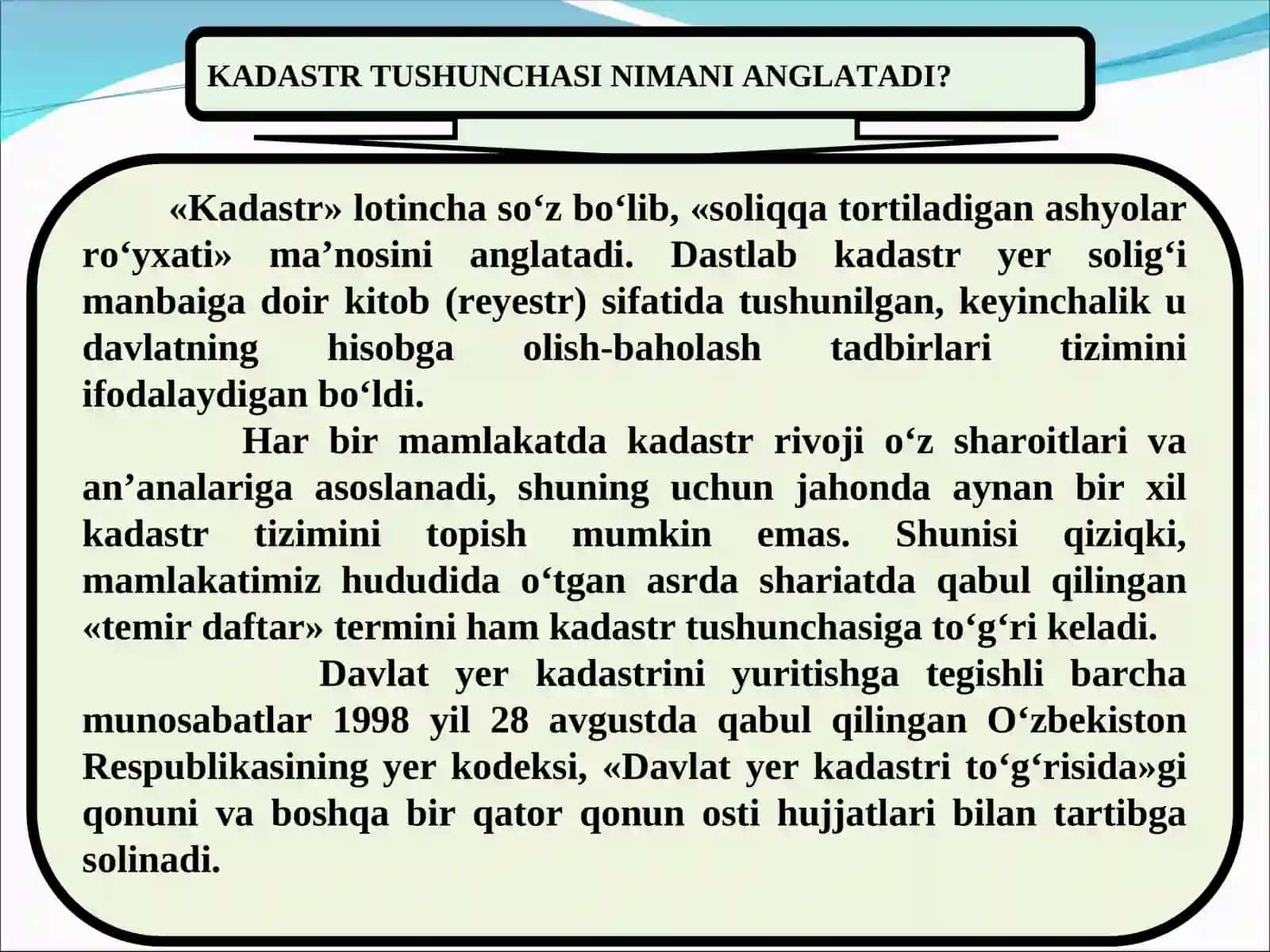DAVLAT KADASTRLARI YAGONA TIZIMIDA YER KADASTRI 3