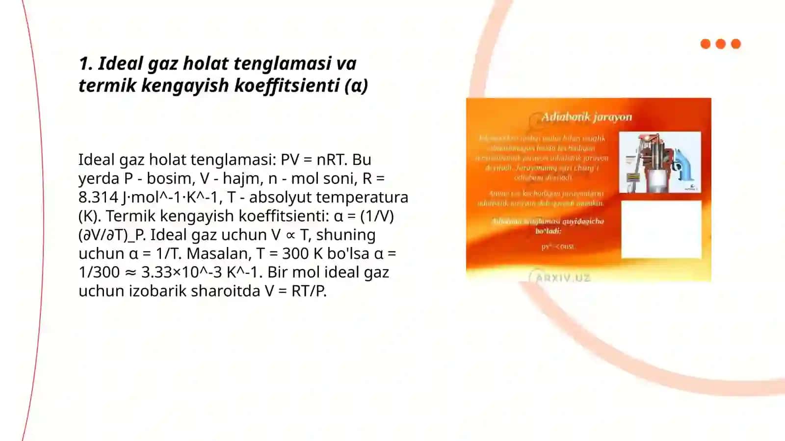 Ideal gaz holat tenglamasi va termik kengayish koeffitsienti 3
